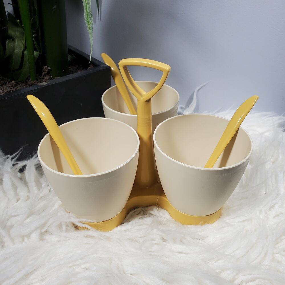Vintage Tupperware Three Compartment Condiment Container With Spoons